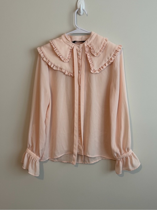 Zara Tops - Zara Ruffled Collared Shirt Chalk Pink Button Up Blouse Size Small